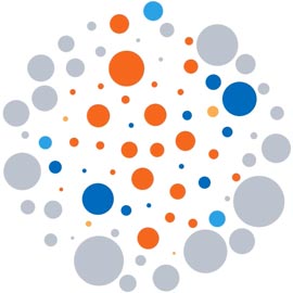 Grey, blue and orange circles arranged in a circle.